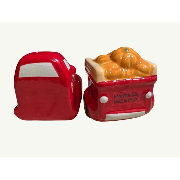 Ceramic Red Truck Salt & Pepper Shaker Set With Pumpkin Load - Picture 6 of 9